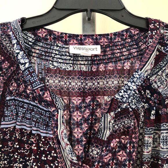 Westport Women Button-Down Shirt Medium Boho Patchwork shirt 3/4 Tie Sleeves - Picture 6 of 9